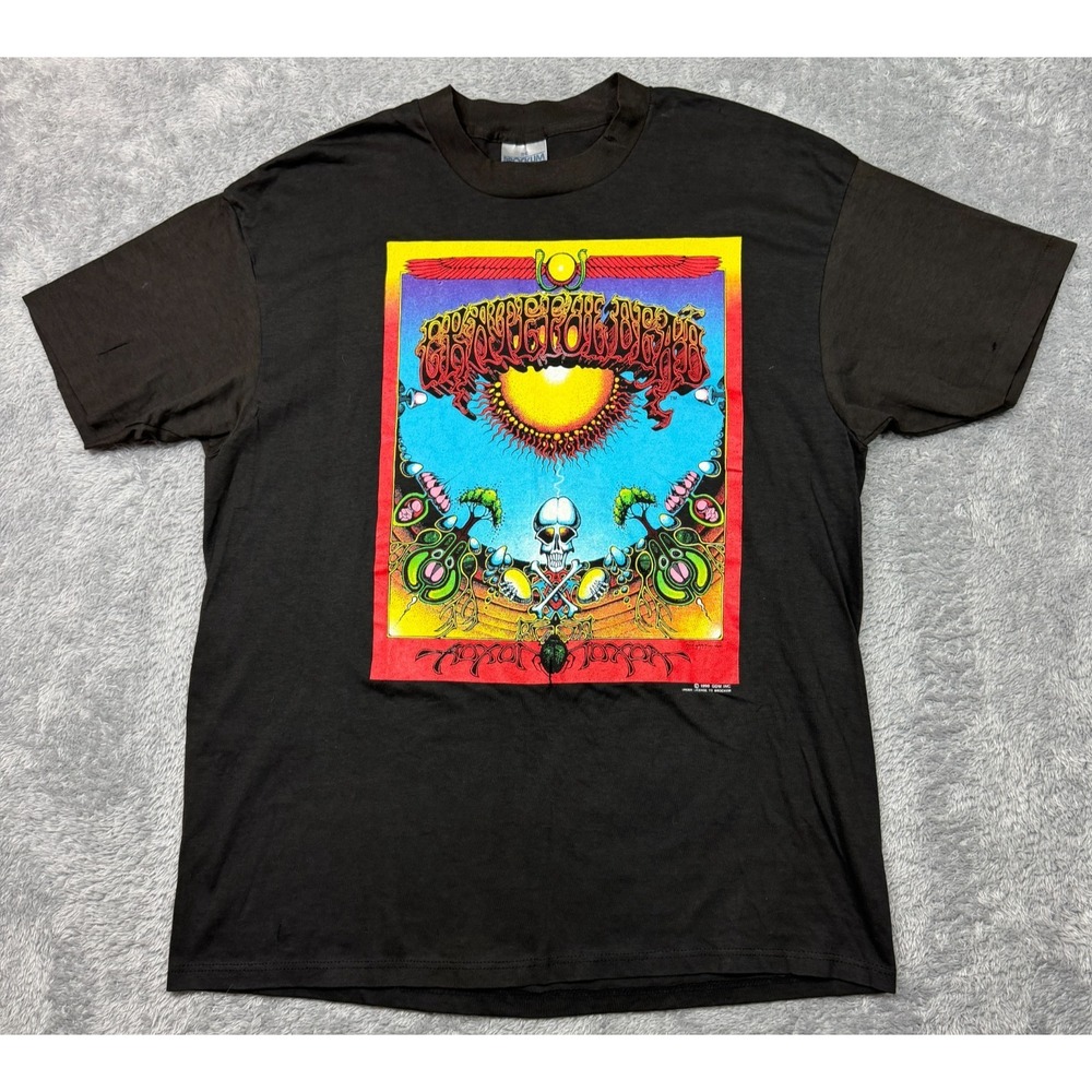 Vintage 1990 Grateful Dead Aoxomoxoa Rick Griffin Brockum Shirt XL Black DRY ROT